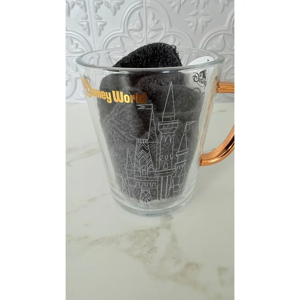 Walt Disney World Cinderella Castle Clear Glass Mug with Gold Handle NWT
